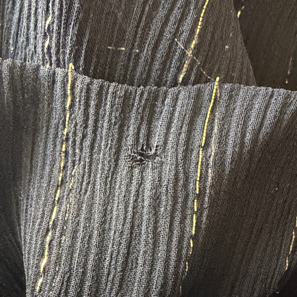 Ulla Johnson Black Silk Midi Dress with Gold Threaded Stripes - SZ 6 - Picture 5 of 5